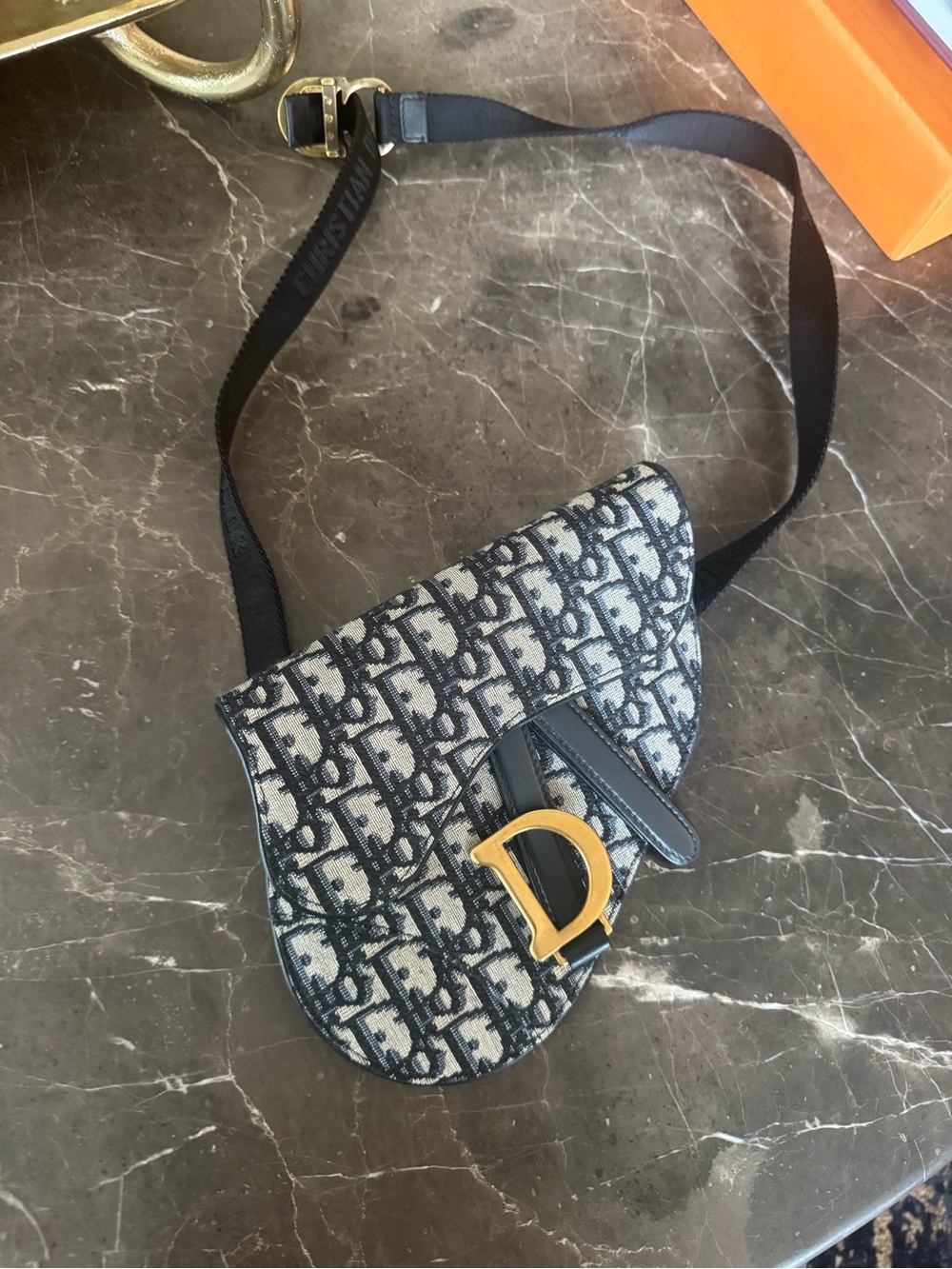 Dior Blue Monogram Saddle Crossbody with Gold D Charm